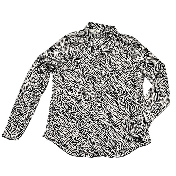 Vintage Tops - Vintage 90’s Y2K plus size zebra print semi sheer long sleeve blouse